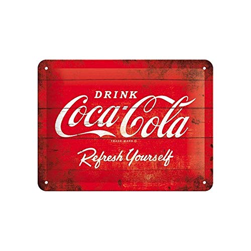 Nostalgic-Art Cartel de Chapa Retro Coca-Cola – Logo Red – Idea de Regalo Aficionados a la Coke, metálico, Diseño Vintage para decoración, 15 x 20 cm