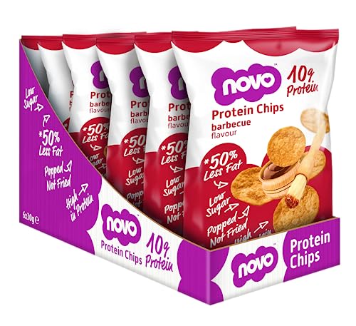 Novo Nutrition | Protein Chips | BBQ Flavour | Healthy Savoury Snack with High Protein, Low Sugar and High Fibre | Suitable for Vegans | Pack of 6 x 30g