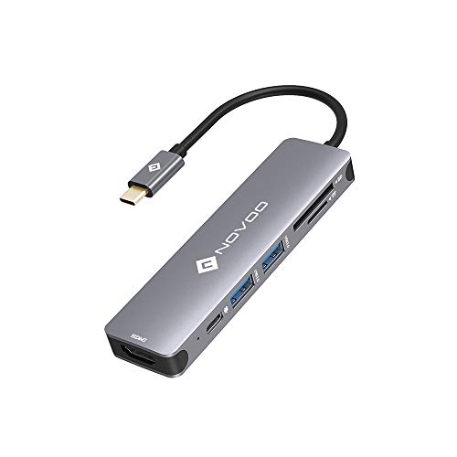 NOVOO USB C Hub, 6 en 1 Adaptador USB C a HDMI con Carga PD de 100 W, HDMI 4k, 2 Puertos USB 3.0, Lector SD/Micro SD para MacBook Air/Pro y Otros Dispositivos de Clase C (Cable de 10 cm)