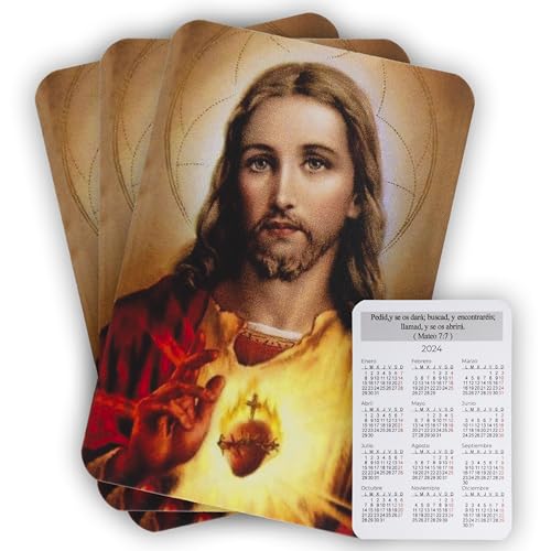 NumeroPhi Calendario de Bolsillo Cristiano 2024 | Pack de 3 Unidades de Cartera | Imagenes inspiradoras de Jesucristo para Fé y Devoción Diaria
