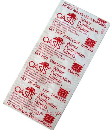 Oasis - 100 pastillas purificadoras de agua de 167 mg. Válidas para purificar 2000 l