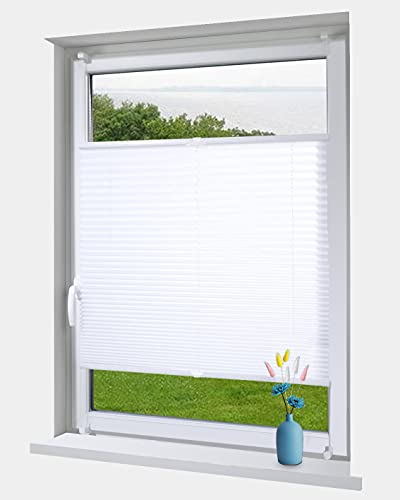 OBdeco Estor plisado Klemmfix sin taladrar, deja pasar la luz, aspecto arrugado, estor plegable para ventanas y puertas Easyfix blanco, 60 x 100 cm