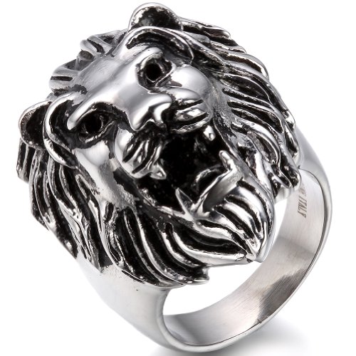 OIDEA Anillo Hombre de Acero con Colgante Cabeza de León 14 (17.2 mm) Joyería de Moda Hipoalergenico Regalo Navidad San Valentin