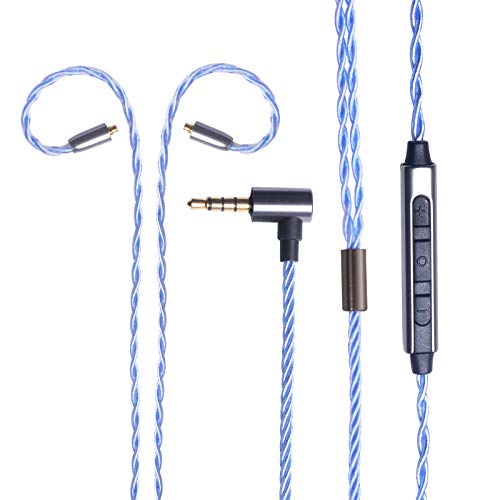 okcsc MMCX - Cable de Repuesto para Auriculares (3,5 mm, Tipo L, Chapado en Oro, Cobre sin oxígeno+Cable de Auriculares balanceados Chapado en Plata, para SE215, SE846, SE535, mmcx,etc. Color Azul