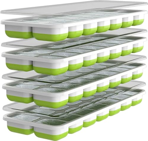 Oliver's Kitchen - Juego de 4 x Moldes de Cubitos de Hielo - Tapas Apilables Antiderrames - Aptos para lavavajillas - Silicona sin BPA, Rectangular, Verde, Blanco
