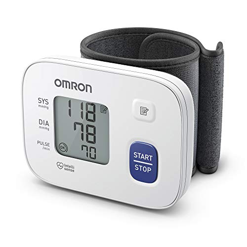 OMRON RS1 Monitor automático de presión arterial de muñeca para uso doméstico o en movimiento: máquina de presión arterial clínicamente validada con manguito preformado de 13,5 a 21,5 cm