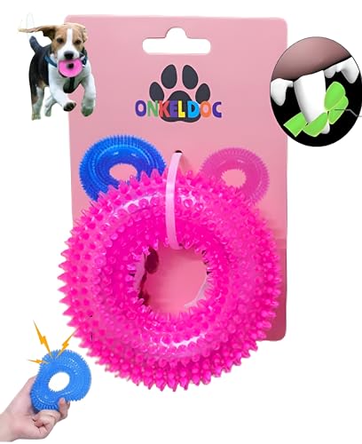 ONKEL DOC – NR.1 Juguete para perros – para jugar de forma interactiva inteligente, nadar y masticar – chirrido + salto – Robusto – Limpieza dental para cachorros y perros medianos – 100% TPR natural