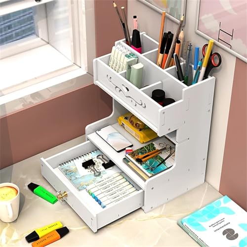 Organizador de Escritorio - Organizador Cajones Escritorio con 6 Compartimentos y 1 Cajones, Organizador Multifuncional para Suministros de Oficina, Artículos de Papelería y Accesorios de Escritorio