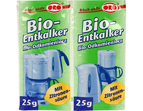 ORO fix Bio-Entkalker, Polvo Descalcificador BIO para Calentadores de Agua y Cafeteras, 2 x 25 g