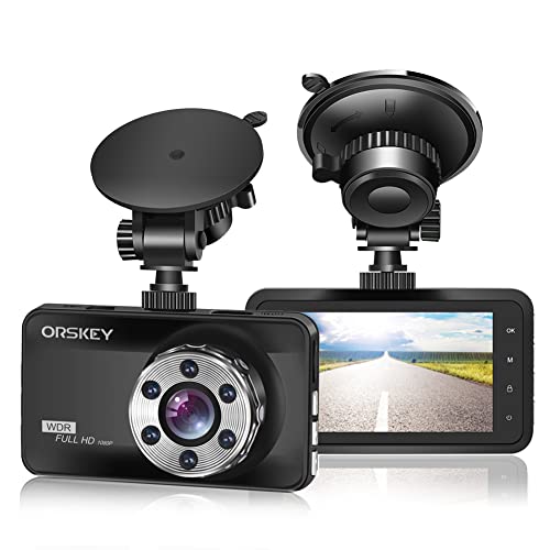ORSKEY Cámara de Coche Dash Cam 1080P Full HD DVR Grabador de Conducción de Automóviles Cámara de Dash con Pantalla LCD de 3",170 Gran Angular,WDR, Grabación en Bucle,Detección de Movimiento,G-Sensor