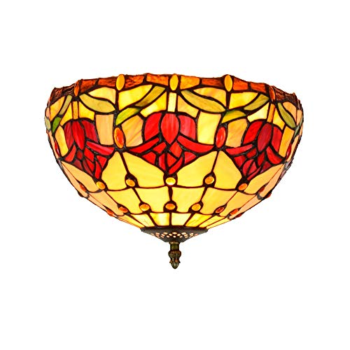 OSBELE Lámpara de cocina Tiffany Lámpara de techo empotrada con diseño de tulipán y joyas de cristal amarillo de estilo rural Tiffany de 30 cm