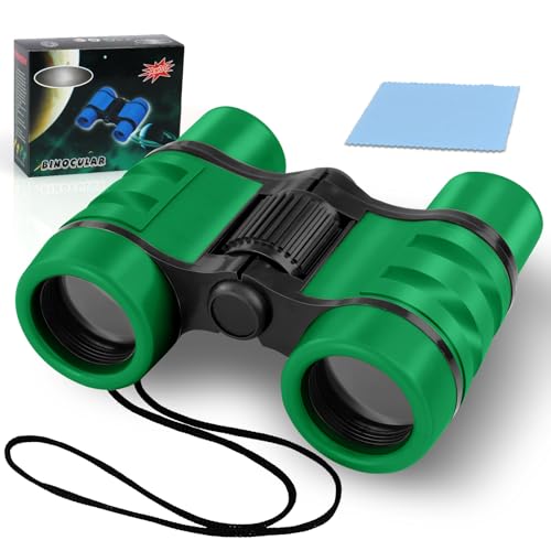 OSDUE Binoculares para Niños, Binoculares para Observar Aves Al Aire Libre para Niños, Mini Binoculares Compactos a Prueba de Golpes, Juguetes Telescópicos para Niños, con Tela para Anteojos (Verde)