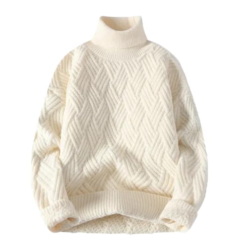 Otoño e invierno suéter de punto grueso de cuello alto para hombre suéter de punto de color sólido para hombre, beige, XXXL