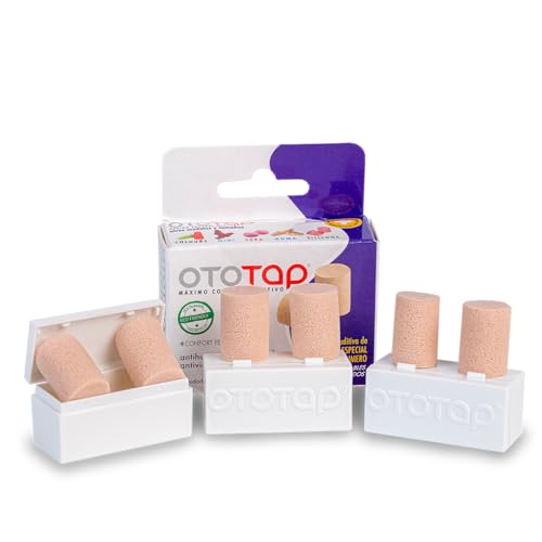 OTOTAP Tapones para los oídos de espuma moldeables, aislantes, cómodos y reutilizables. Especiales para dormir, ofrecen alivio anti ronquidos o ruidos fuertes. Con estuche de viaje. 6 unidades