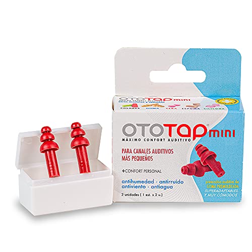 OTOTAP Tapones para los oídos de goma de extra duración aislantes, cómodos y reutilizables. Especiales para niños o personas con conductos auditivos pequeños. Con estuche de viaje. 2 unidades