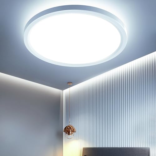 OTREN Plafon LED Redondo Downlight Panel Superficie 24W 2400LM Lámpara de Techo Moderna 6500K IP44 Ultra Delgado Luz Led para Dormitorio Baño Cocina Pasillo Comedor Sala Ø23cm