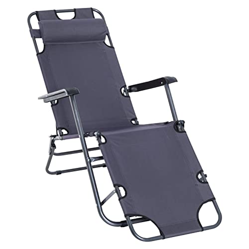 Outsunny Tumbona Inclinable Acero Plegable con Almohada Playa Camping Piscina Hamaca 178x60x29cm Gris