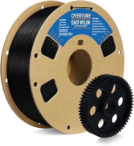 OVERTURE Filamento Nylon de 1,75 mm, bobina de 1 kg (2,2 libras), precisión dimensional +/- 0,03mm(Negro)