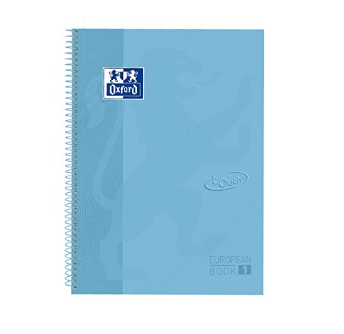 Oxford, Cuaderno A4, cuadrícula 5x5, tapa extradura, microperforado, libreta Europeanbook 1 touch, color azul pastel