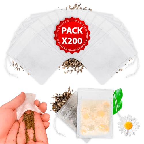 [Pack x200] Bolsas de Filtro de Té Desechables con Cordón, Bolsas Vacías de Filtro de Té para Té Suelto, (7 x 9 cm)