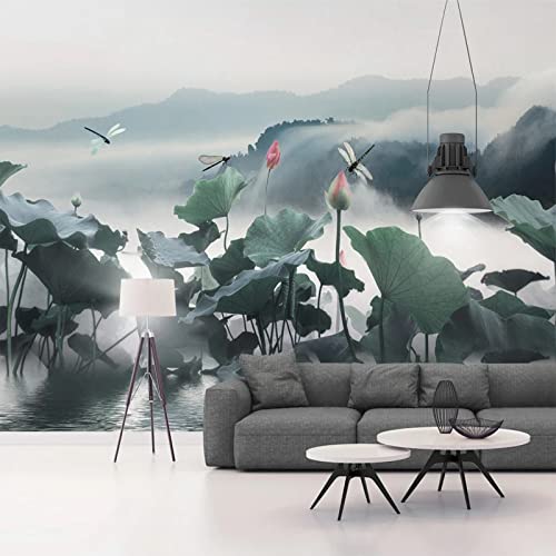 palank Papel pintado 3D personalizado con diseño de loto, estanque de flores, hojas de paisaje natural, para dormitorio, sala de estar, TV, fondo de pared, decoración del hogar, 200 cm x 140 cm
