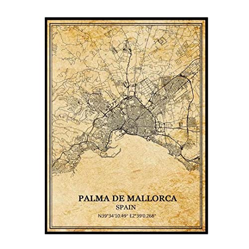 Palma de Mallorca España Arte de la pared Vintage Print Poster Canvas Map Artwork Travel Souvenir Gift Home Decor Unframed 12x16 inches