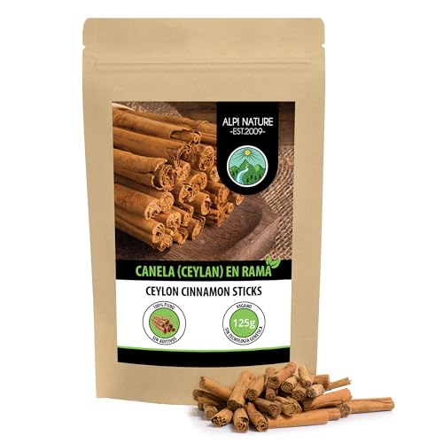 Palos de canela de Ceilán (125g), Canela Ceylan, Canela en rama Ceilán suavemente secada, Palitos de canela ade Ceilán 100% natural, sin aditivos, vegana