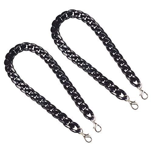 PandaHall 2 cadenas negras de resina para bolsa, cadena de eslabones de repuesto con cierres de langosta para bolso, cartera, embrague, manualidades, 60,8 cm