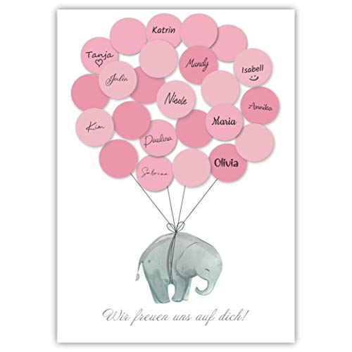 Pandawal Baby Shower - Libro de visitas (rosa), diseño de elefante, color rosa