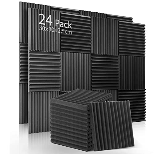 Paneles Acústicos Soundsbay 24 Piezas Espuma Acustica Aislamiento acústico de alta densidad Insonorizacion Acustica Pared para Estudio, Podcasting, Estudios de Grabación, Oficinas 30×30×2,5cm