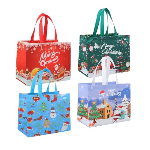 Paquete de 4 bolsas reutilizables de Navidad, bolsa grande con asa, bolsa de regalo, bolsa de compras para eventos festivos y fiestas navideñas