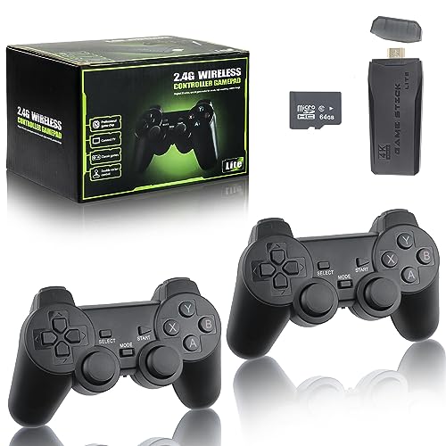 PartySticks Consola Retro Consolas Retro con Juegos Clasicos, 9 Emuladores Integrados, 20,000+ Games, Salida HDMI 4K, y 2.4 GHz Controlador Inalámbrico para, Negra (GAME-64-Negra), 3 años (‎64G)