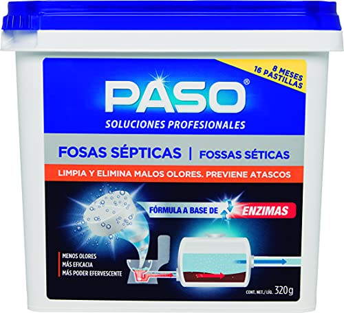 PASO - Limpia tuberías y desagües - Elimina olores en tuberías - Fosas séoticas - 16 pastillas