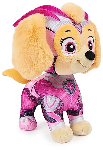 Paw Patrol: La película Mighty Skye de peluche de superhéroe de 30 cm con uniforme de purpurina y capa, juguete para niños pequeños