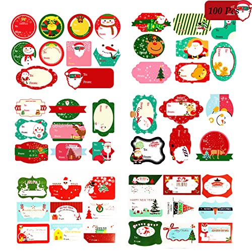 Pegatinas de etiquetas de Navidad, 100 piezas pegatinas de etiquetas de regalo autoadhesivas de Navidad, etiquetas adhesivas de nombre de Navidad para bolsas de regalo, tarjetas, sobres (12 hojas)
