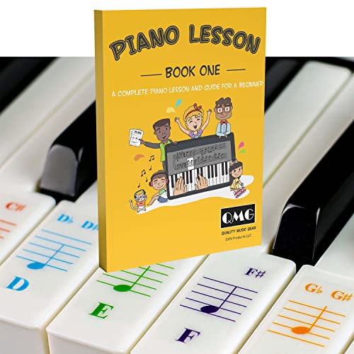 Pegatinas de piano y teclado de color y notas de color completas para piano y libro de guía para niños y principiantes; diseñado e impreso en EE. UU.