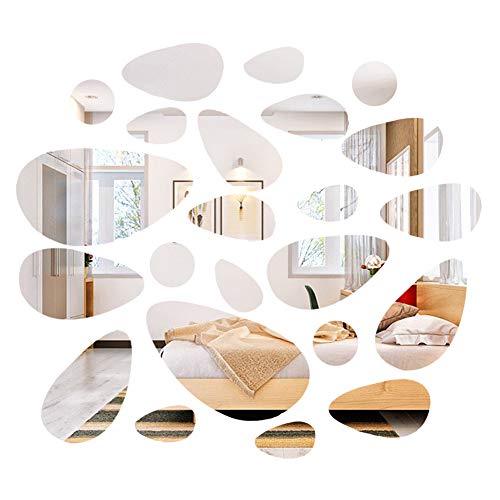 Pegatinas Espejo Establecer forma de adoquín, pegatina de decoración de pared extraíble de acrílico plateado diy para sala de estar dormitorio (24 piezas)