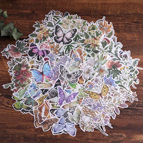 Pegatinas para álbumes de recortes, Lychii 240 pegatinas de papel para decoración con plantas y flores naturales, pegatinas adhesivas de diseño vintage para álbumes de recortes, calendarios