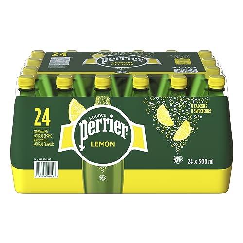 Perrier Agua Mineral Natural con Gas Sabor Limón, 4 Packs de 6 x 50 cl, 24 Botellas
