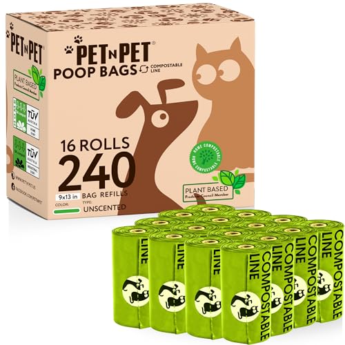 PET N PET Bolsa compostable para excrementos de perros, 240 bolsas de verduras para perros, bolsas para excrementos duraderas, gruesas y a prueba de fugas para perros