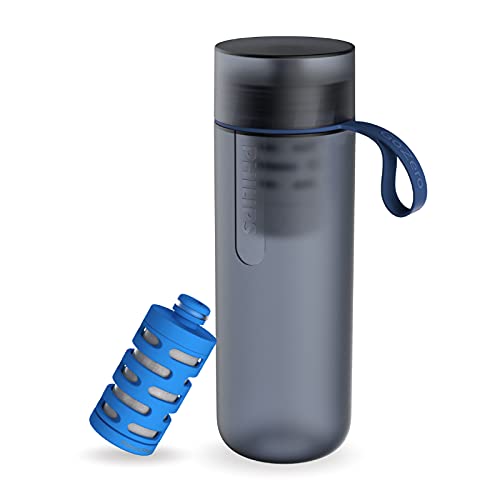 Philips - AWP2712 - Botella Filtro de Agua Go Zero Active, Modelo Fitness, Elimina el cloro y mejora el sabor, Libre de BPA, 600 ml, Azul Oscuro