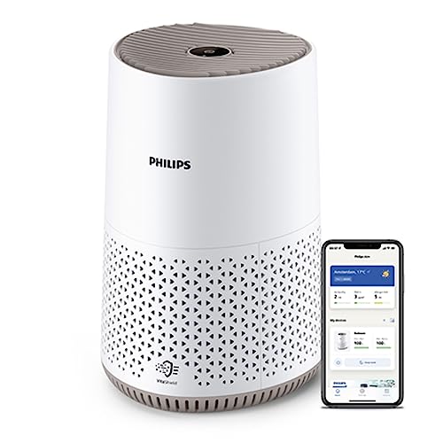 Philips Serie 600 Purificador de aire silencioso y de bajo consumo, Para alérgicos El filtro HEPA elimina el 99,97% de los contaminantes, Cubre hasta 44m2. Controlado por app, Blanco (AC0650/10)