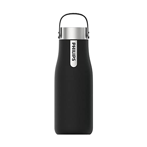 Phillips Go Zero Smart Bottle - Botella de agua UVC-LED Autolimpiable, Acero Inoxidable, Libre de BPA Negro