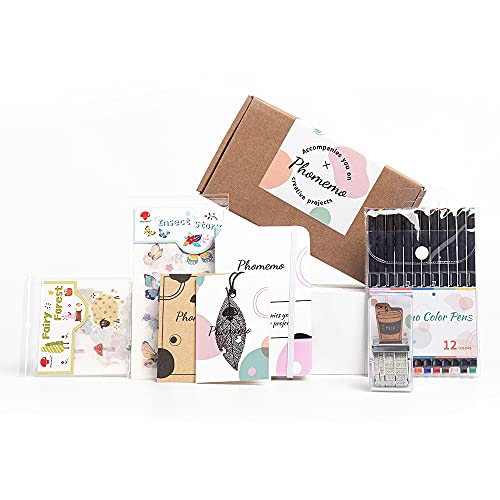 Phomemo Set de regalo de aprendizaje de oficina,Caja de regalo creativa para estudio,oficina y hogar(Pegatinas,cuadernos,bolígrafos de colores,Feather bookmark,sellos de fecha,tarjetas felicitación)
