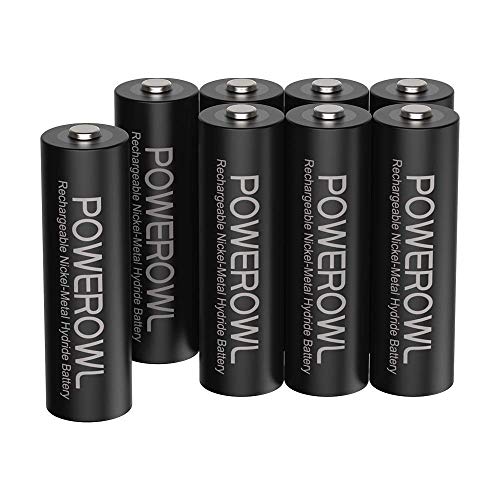 Pilas Recargables AA,POWEROWL Alta Capacidad 2800mAh 1.2V NI-MH AA Pilas Recargables Baja Autodescarga para Equipos Domésticos(Precarga 8 Piezas, 1200 Ciclo)