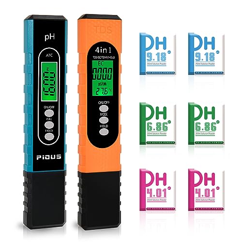 Pious Medidor ph 4 en 1 con TDS EC Temperatura Alta Precisión Probador Multifuncional Calibración Automática Compensación de Temperatura Medidor de ph Piscina Digital
