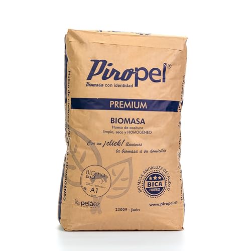 PiroPel Hueso de Aceituna Limpio y Seco - Energía Renovable con DO - Saco 15 Kg Premium A1 - Especial Calefacción en Calderas y Estufas de Policombustible.