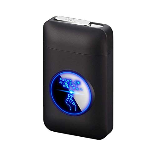 Pitillera con mechero, caja de cigarrillos gráfica LED, 2 en 1, portátil, encendedor electrónico, sin llama, recargable, elegante diseño, encendedor recargable, color negro