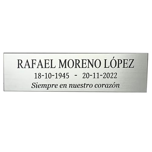 Placa para cementerio, placa lápida grabada con nombres fecha y texto. Placa conmemorativa recuerdo