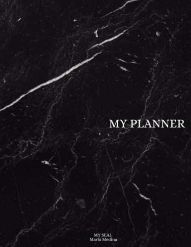 Planificador mensual sin fecha - tamaño A4 - Planner mensual - Agenda mensual MY SEAL: Con 36 meses y espacio para notas, objetivos, trabajo y hábitos. Mármol negro y blanco